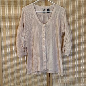 BKE Boutique Womens M Top Peach‎ 3/4 Sleeve Gauzy Boho Beach Textured Lagenlook
